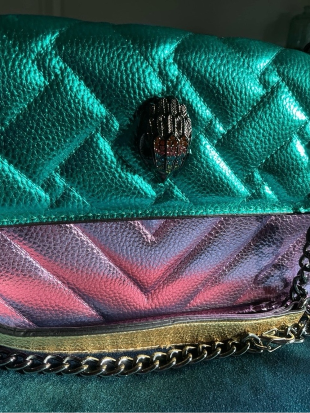 Metallic Teal and Iridescent Pink Women’s Quilted Shoulder bag set Kurt Gieger